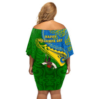 Malampa Day Off Shoulder Short Dress Sand Drawing Vanuatuan Pattern LT05 - Polynesian Pride