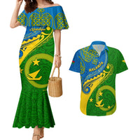 Personalized Malampa Day Couples Matching Mermaid Dress and Hawaiian Shirt Sand Drawing Vanuatuan Pattern LT05 Green - Polynesian Pride