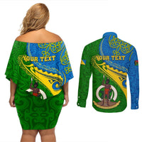 Personalized Malampa Day Couples Matching Off Shoulder Short Dress and Long Sleeve Button Shirts Sand Drawing Vanuatuan Pattern LT05 - Polynesian Pride