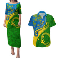 Personalized Malampa Day Couples Matching Puletasi Dress and Hawaiian Shirt Sand Drawing Vanuatuan Pattern LT05 Green - Polynesian Pride