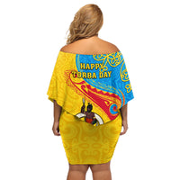 Torba Day Off Shoulder Short Dress Sand Drawing Vanuatuan Pattern LT05 - Polynesian Pride