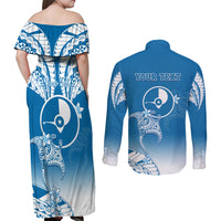 Personalised FSM Yap Constitution Day Couples Matching Off Shoulder Maxi Dress and Long Sleeve Button Shirt Polynesian Batoids LT05 - Polynesian Pride