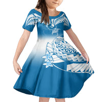Personalised FSM Yap Constitution Day Family Matching Short Sleeve Bodycon Dress and Hawaiian Shirt Polynesian Batoids LT05 Daughter's Dress Blue - Polynesian Pride