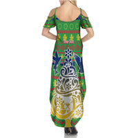 Personalised Cook Islands Christmas Summer Maxi Dress Santa Coat Of Arms Meri Kiritimiti LT05 - Polynesian Pride