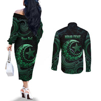 Personalised Polynesia Couples Matching Off The Shoulder Long Sleeve Dress and Long Sleeve Button Shirt With Islam Crescent And Star LT05 - Polynesian Pride