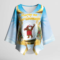 Fiji Christmas Kimono Sleeve Blouse Snow Globe With Fijian Santa LT05