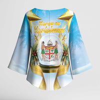 Fiji Christmas Kimono Sleeve Blouse Snow Globe With Fijian Santa LT05