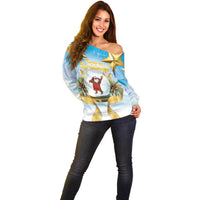 Fiji Christmas Off Shoulder Sweater Snow Globe With Fijian Santa LT05