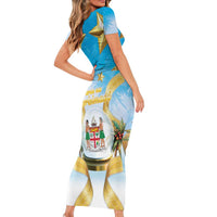 Fiji Christmas Short Sleeve Bodycon Dress Snow Globe With Fijian Santa LT05