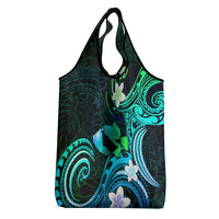 Hawaii Humuhumu Reef Triggerfish Grocery Bag Turquoise With Plumeria