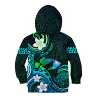 Personalised Hawaii Humuhumu Reef Triggerfish Kid Hoodie Turquoise With Plumeria LT05 - Polynesian Pride