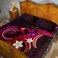Hawaii Humuhumu Reef Triggerfish Quilt Bed Set Maroon With Plumeria LT05 - Polynesian Pride