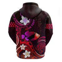 Personalised Hawaii Humuhumu Reef Triggerfish Zip Hoodie Maroon With Plumeria LT05 - Polynesian Pride