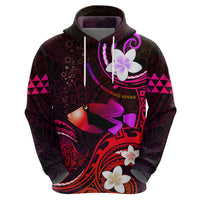 Personalised Hawaii Humuhumu Reef Triggerfish Zip Hoodie Maroon With Plumeria LT05 - Polynesian Pride
