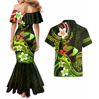 Personalised Hawaii Humuhumu Reef Triggerfish Couples Matching Mermaid Dress and Hawaiian Shirt Reggae With Plumeria LT05 - Polynesian Pride