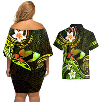 Personalised Hawaii Humuhumu Reef Triggerfish Couples Matching Off Shoulder Short Dress and Hawaiian Shirt Reggae With Plumeria LT05 - Polynesian Pride