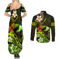 Personalised Hawaii Humuhumu Reef Triggerfish Couples Matching Summer Maxi Dress and Long Sleeve Button Shirt Reggae With Plumeria LT05 - Polynesian Pride