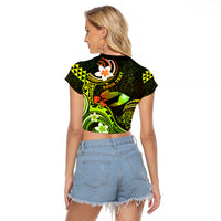 Personalised Hawaii Humuhumu Reef Triggerfish Raglan Cropped T Shirt Reggae With Plumeria LT05 - Polynesian Pride