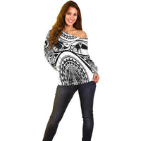 Polynesia Maui Tattoo Inspired Off Shoulder Sweater White Version