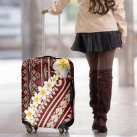 Red Vintage Tonga Ngatu Pattern With Plumeria Luggage Cover - Polynesian Pride