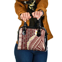 Red Vintage Tonga Ngatu Pattern With Plumeria Shoulder Handbag - Polynesian Pride