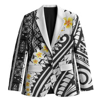 Black Vintage Tonga Ngatu Pattern With Plumeria Blazer - Polynesian Pride