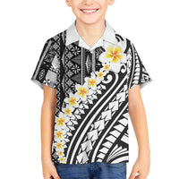 Black Vintage Tonga Ngatu Pattern With Plumeria Family Matching Off The Shoulder Long Sleeve Dress and Hawaiian Shirt LT05 Son's Shirt Black - Polynesian Pride
