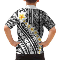 Black Vintage Tonga Ngatu Pattern With Plumeria Family Matching Off Shoulder Short Dress and Hawaiian Shirt LT05 - Polynesian Pride
