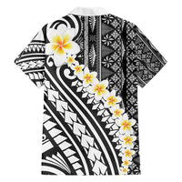 Black Vintage Tonga Ngatu Pattern With Plumeria Family Matching Off Shoulder Short Dress and Hawaiian Shirt LT05 - Polynesian Pride