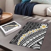 Black Vintage Tonga Ngatu Pattern With Plumeria Puzzle - Polynesian Pride