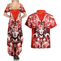 Hawaii Goddess Of Fire Madame Pele Couples Matching Summer Maxi Dress and Hawaiian Shirt Polynesian Style LT05 - Polynesian Pride