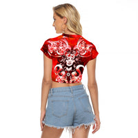 Hawaii Goddess Of Fire Madame Pele Raglan Cropped T Shirt Polynesian Style LT05 - Polynesian Pride