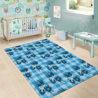 Blue Palaka Hawaii Area Rug Hawaiian Lehua Blossoms