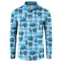 Blue Palaka Hawaii Button Sweatshirt Hawaiian Lehua Blossoms