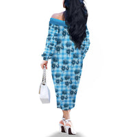 Blue Palaka Hawaii Family Matching Off The Shoulder Long Sleeve Dress and Hawaiian Shirt Hawaiian Lehua Blossoms LT05 - Polynesian Pride