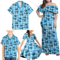 Blue Palaka Hawaii Family Matching Off Shoulder Maxi Dress and Hawaiian Shirt Hawaiian Lehua Blossoms LT05 - Polynesian Pride