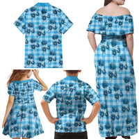 Blue Palaka Hawaii Family Matching Off Shoulder Maxi Dress and Hawaiian Shirt Hawaiian Lehua Blossoms LT05 - Polynesian Pride
