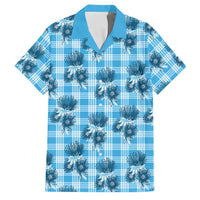 Blue Palaka Hawaii Family Matching Tank Maxi Dress and Hawaiian Shirt Hawaiian Lehua Blossoms LT05 Dad's Shirt - Short Sleeve Blue - Polynesian Pride
