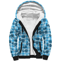 Blue Palaka Hawaii Sherpa Hoodie Hawaiian Lehua Blossoms