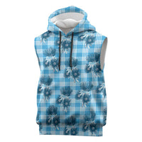 Blue Palaka Hawaii Sleeveless Hoodie Hawaiian Lehua Blossoms