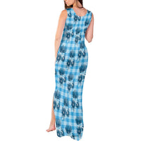 Blue Palaka Hawaii Tank Maxi Dress Hawaiian Lehua Blossoms