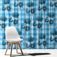 Blue Palaka Hawaii Window Curtain Hawaiian Lehua Blossoms