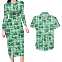 Green Palaka Hawaii Couples Matching Long Sleeve Bodycon Dress and Hawaiian Shirt Hawaiian Lehua Blossoms LT05 Green - Polynesian Pride