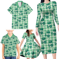 Green Palaka Hawaii Family Matching Long Sleeve Bodycon Dress and Hawaiian Shirt Hawaiian Lehua Blossoms LT05 - Polynesian Pride