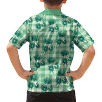 Green Palaka Hawaii Family Matching Off Shoulder Short Dress and Hawaiian Shirt Hawaiian Lehua Blossoms LT05 - Polynesian Pride