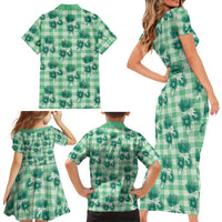 Green Palaka Hawaii Family Matching Short Sleeve Bodycon Dress and Hawaiian Shirt Hawaiian Lehua Blossoms LT05 - Polynesian Pride