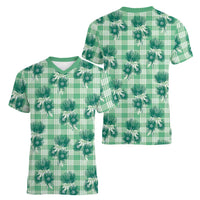 Green Palaka Hawaii Women V-Neck T-Shirt Hawaiian Lehua Blossoms LT05 - Polynesian Pride