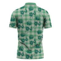 Green Palaka Hawaii Zipper Polo Shirt Hawaiian Lehua Blossoms
