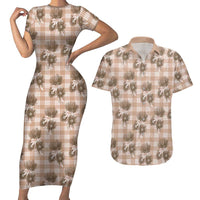 Brown Palaka Hawaii Couples Matching Short Sleeve Bodycon Dress and Hawaiian Shirt Hawaiian Lehua Blossoms LT05 Brown - Polynesian Pride