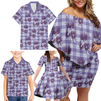 Purple Palaka Hawaii Family Matching Off Shoulder Short Dress and Hawaiian Shirt Hawaiian Lehua Blossoms LT05 - Polynesian Pride